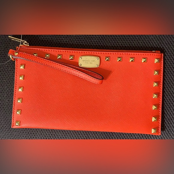 Michael Kors Sienna Sandrine Studded Saffiano Leather Large Clutch/Wristlet - Picture 1 of 9